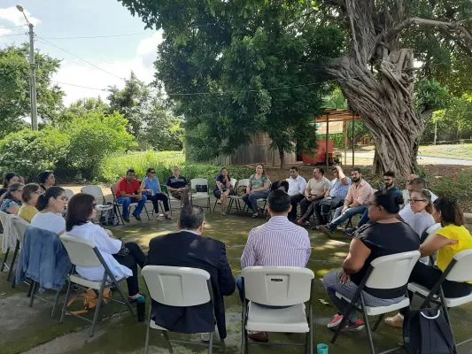 Participants in an outdoor Global Ideations workshop